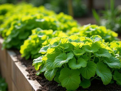 Raised garden beds filled with plants